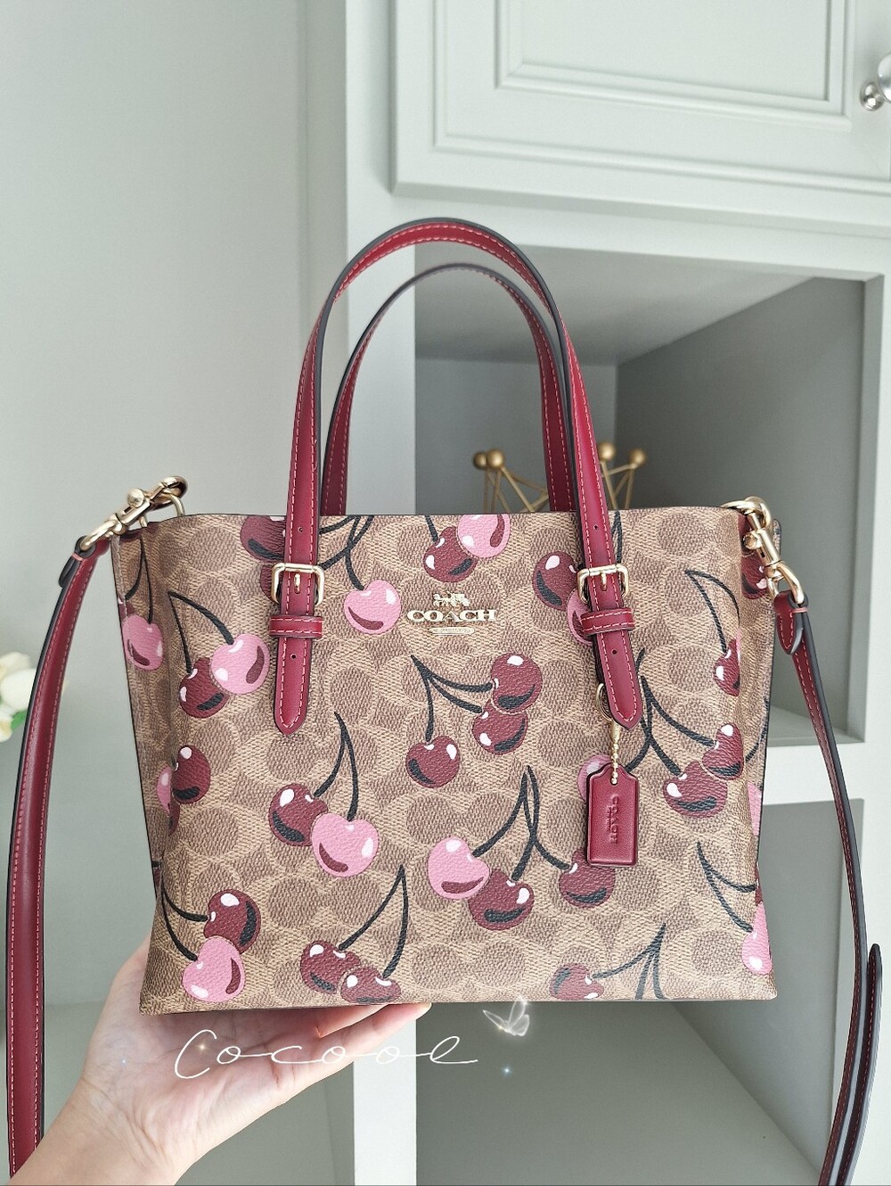 NEW Coach MOLLIE TOTE BAG 25 IN SIGNATURE CANVAS WITH CHERRY PRINT (COACH CZ772)